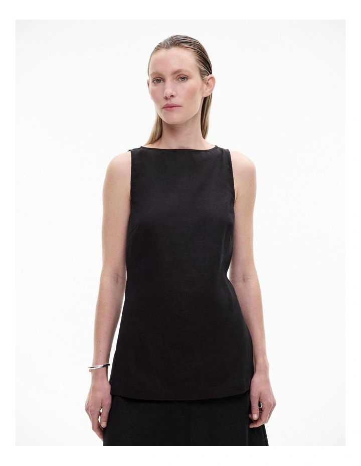 Linen Longline Top in Black image 1