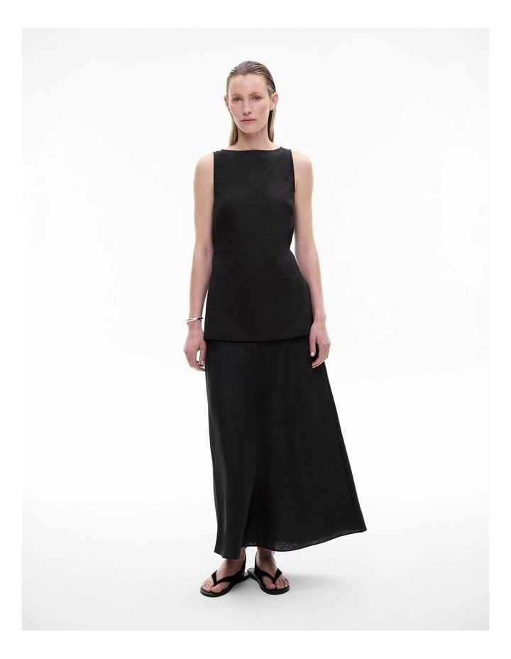Linen Longline Top in Black image 2