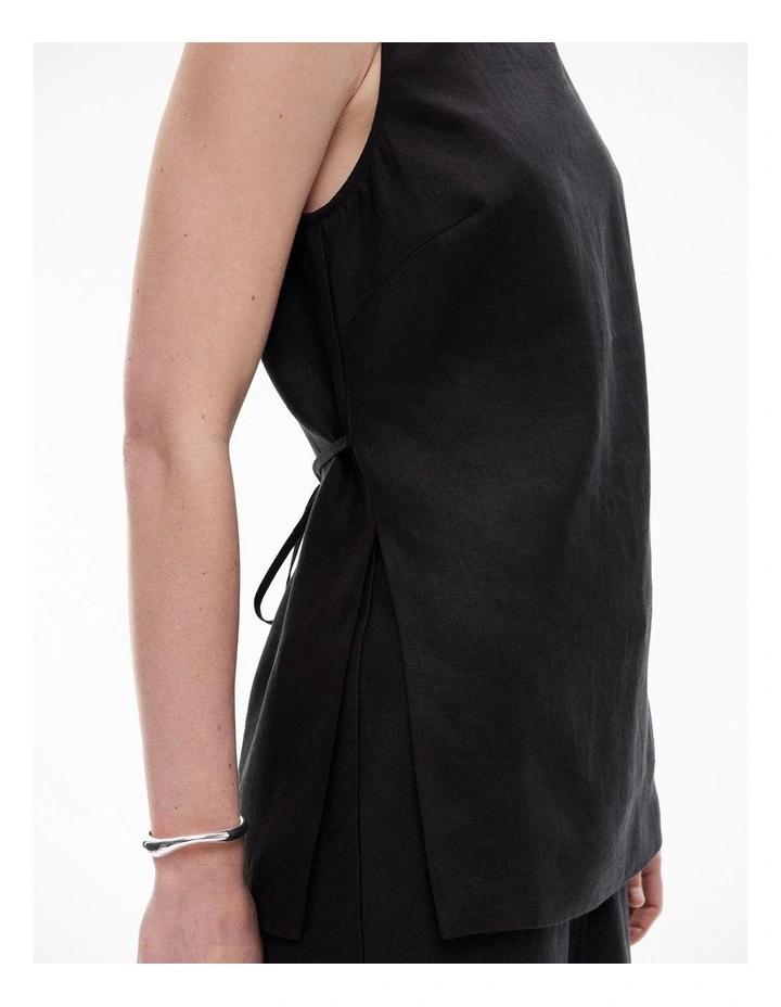 Linen Longline Top in Black image 3