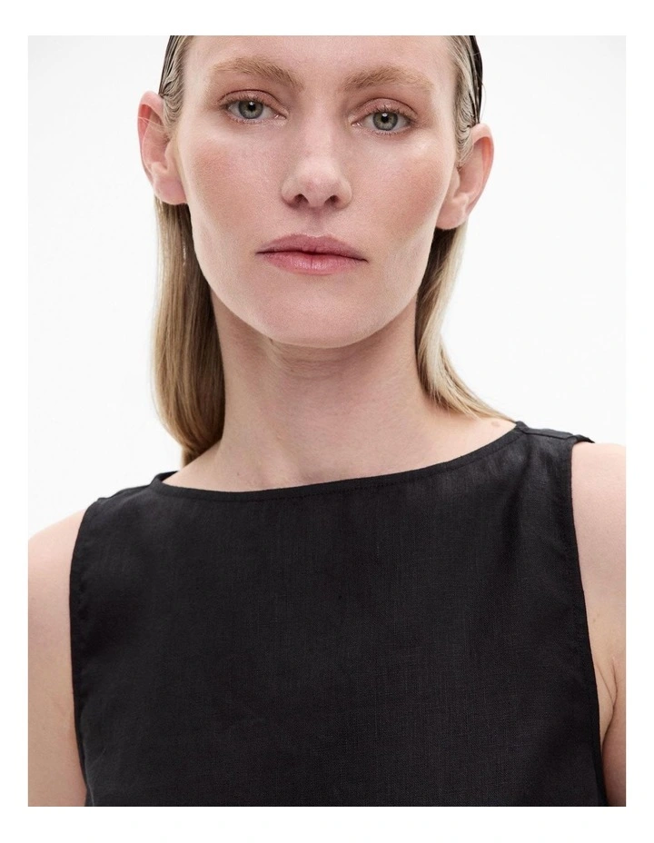 Linen Longline Top in Black image 4