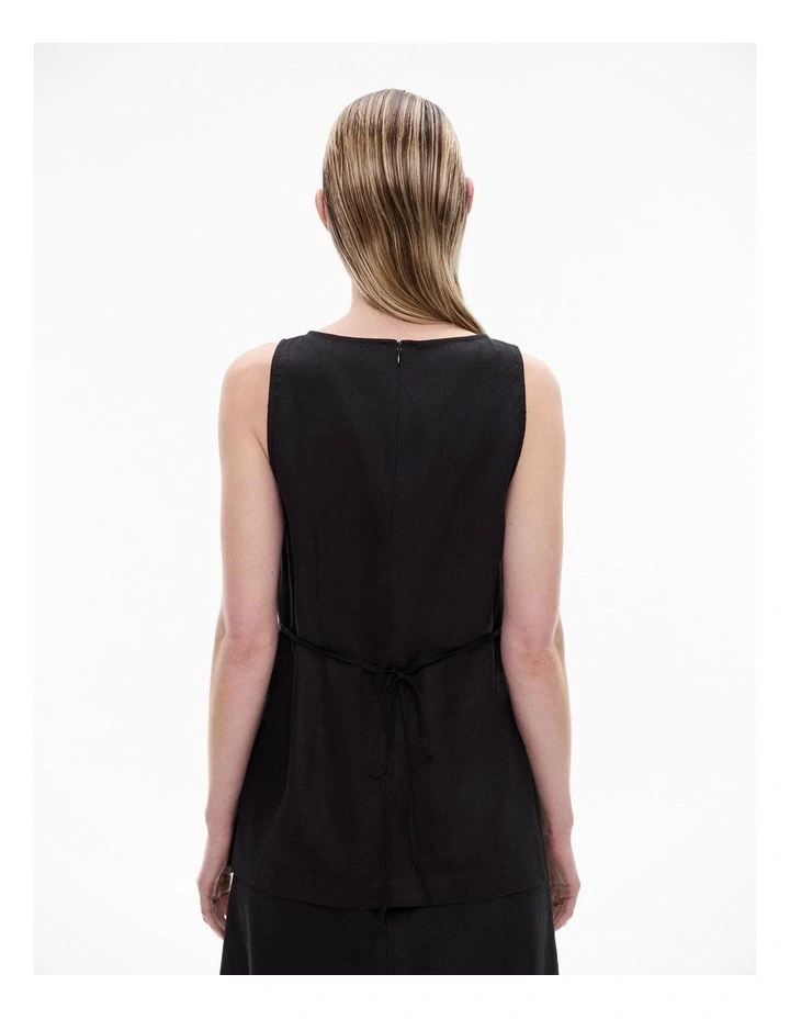 Linen Longline Top in Black image 5