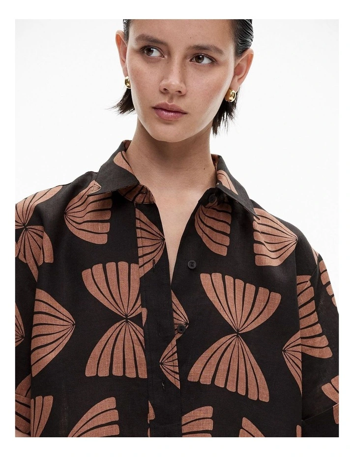 Linen Crop Shirt in Nutmeg Print image 4