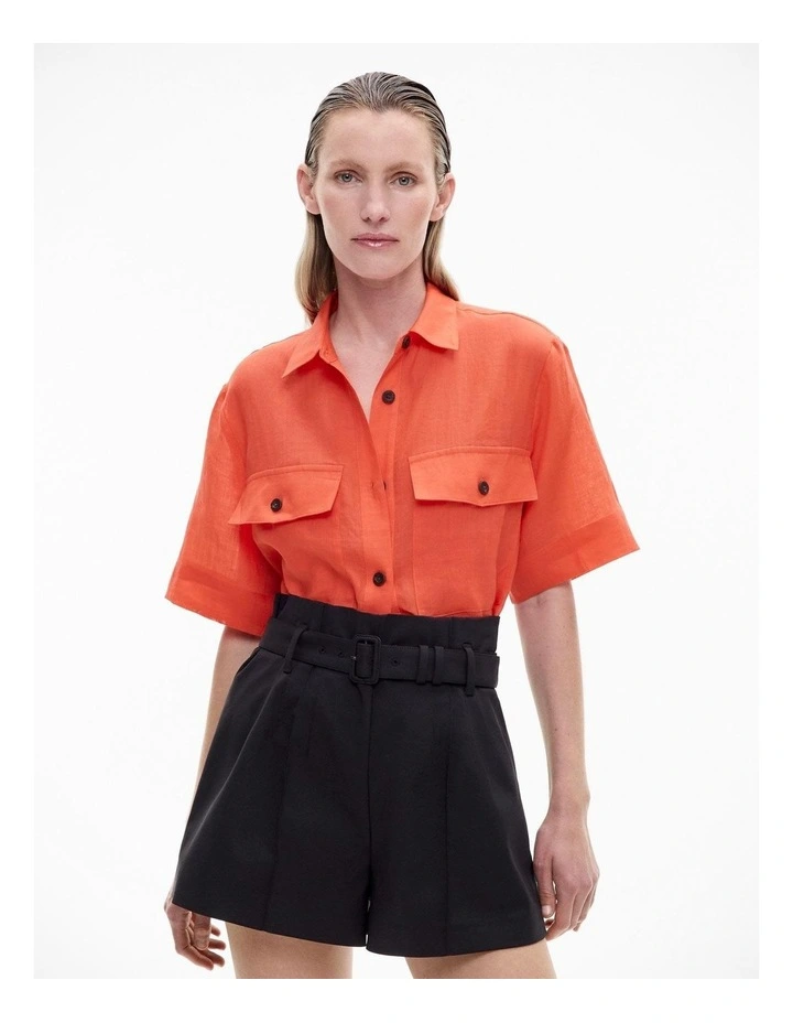 Short Sleeve Utility Pocket Shirt in Tangerine image 1