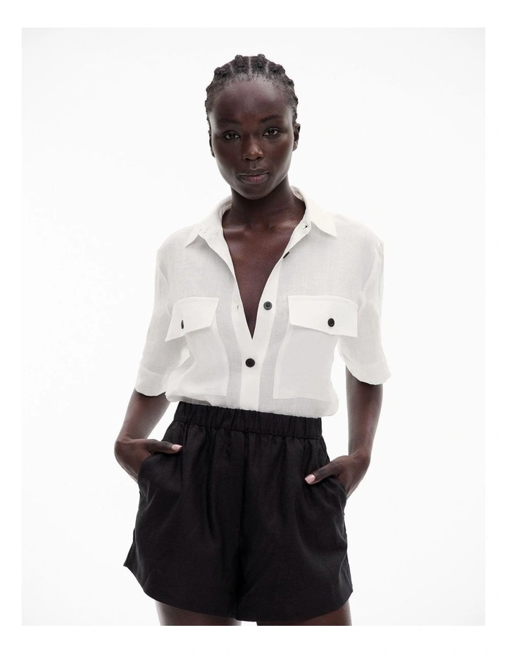 Short Sleeve Utility Pocket Shirt in Fresh White image 1