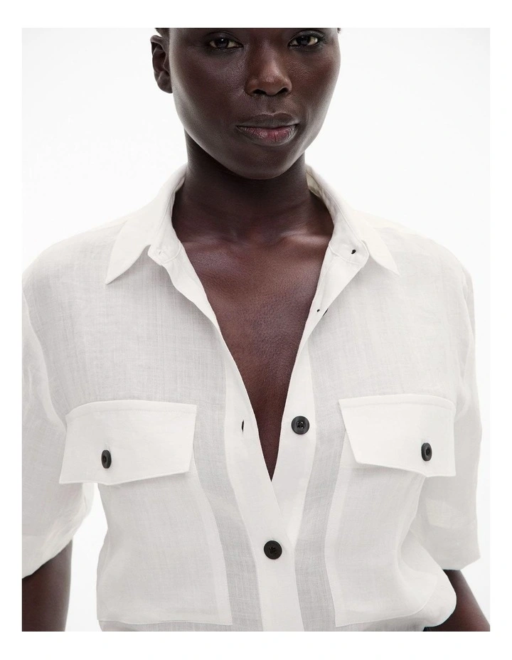 Short Sleeve Utility Pocket Shirt in Fresh White image 3