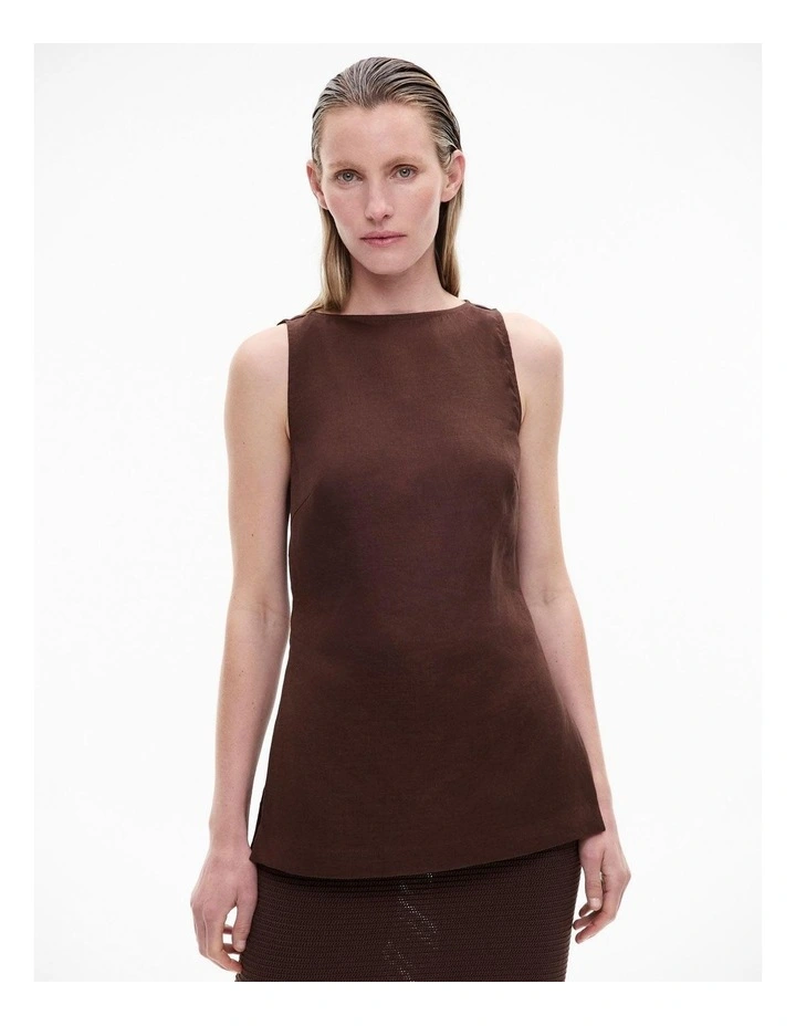 Linen Longline Top in Chocolate Brown image 1