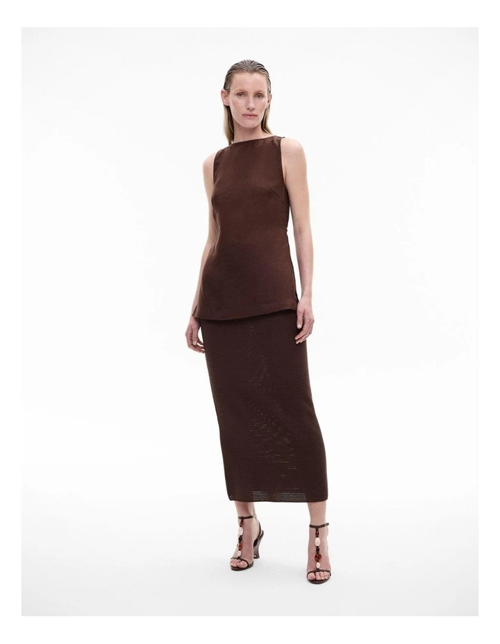 Linen Longline Top in Chocolate Brown image 2