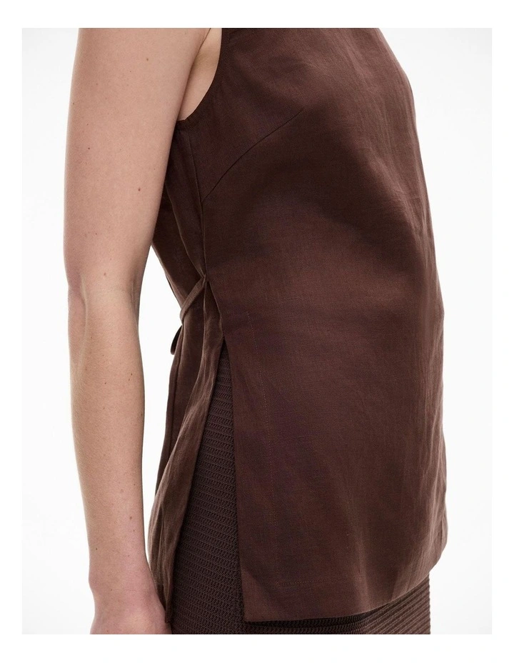 Linen Longline Top in Chocolate Brown image 3