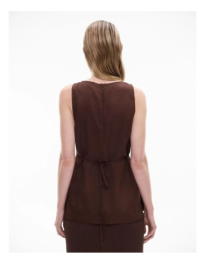 Linen Longline Top in Chocolate Brown image 4