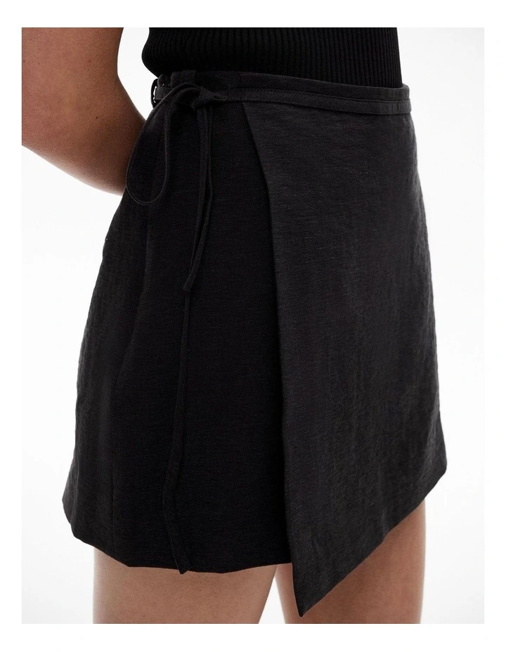 Tie Detail Wrap Skort in Black image 3