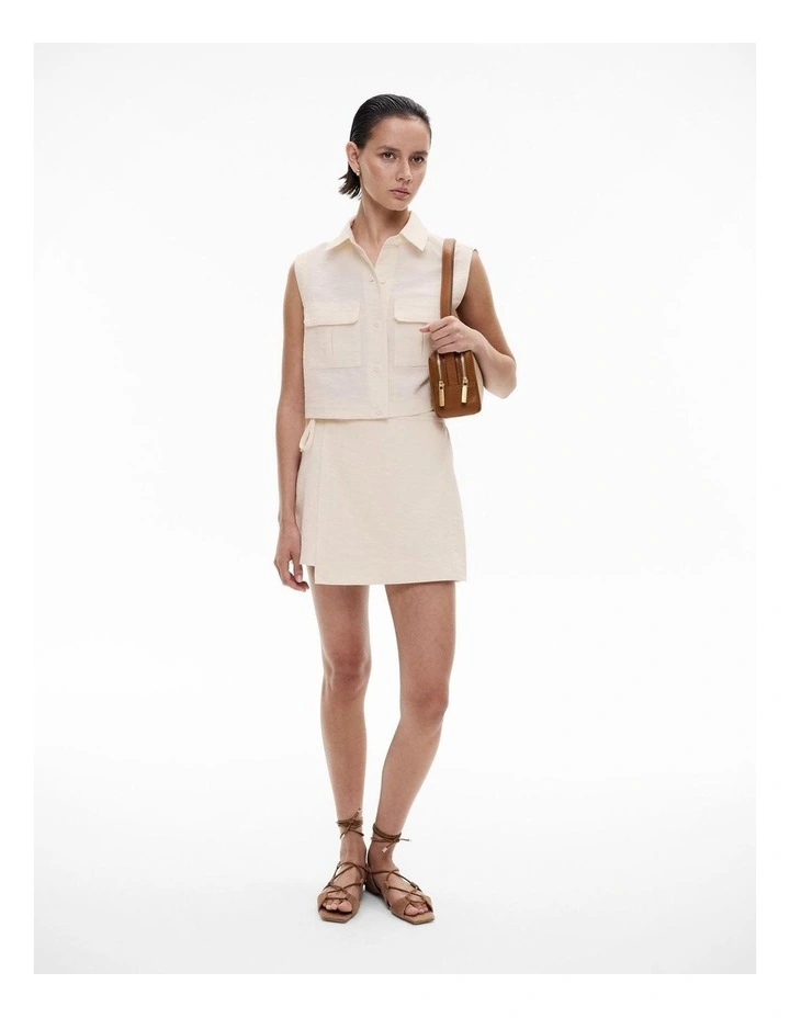 Tie Detail Wrap Skort in Cream image 4