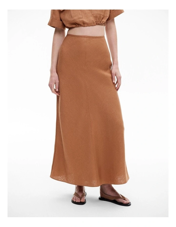 Bias Linen Skirt in Nutmeg image 1