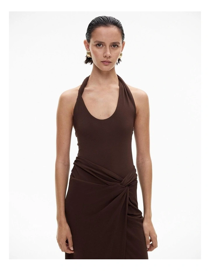 Jersey Twist Bodysuit in Chocolate Brown image 1