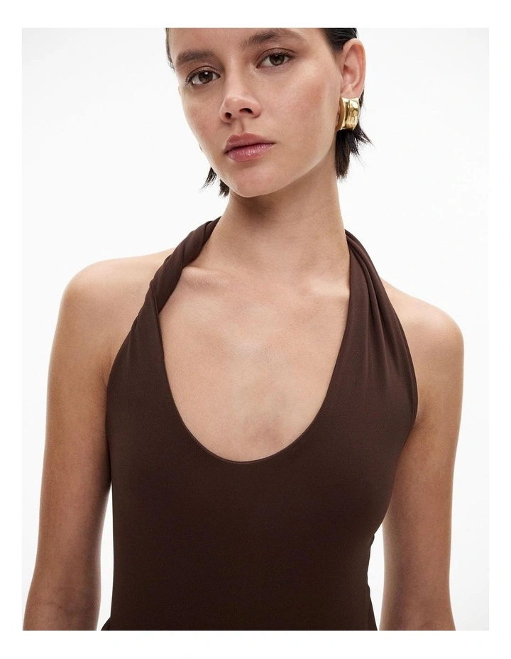 Jersey Twist Bodysuit in Chocolate Brown image 3