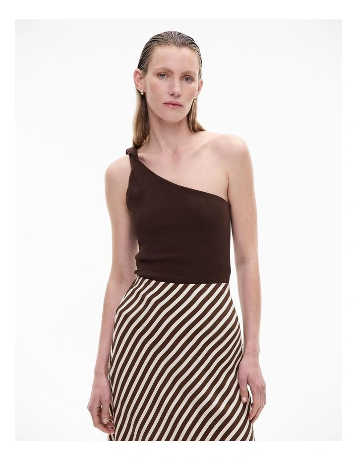 Twist One Shoulder Tank in Chocolate image 1