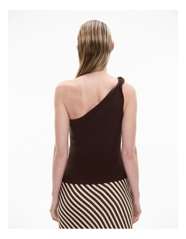 Twist One Shoulder Tank in Chocolate image 4
