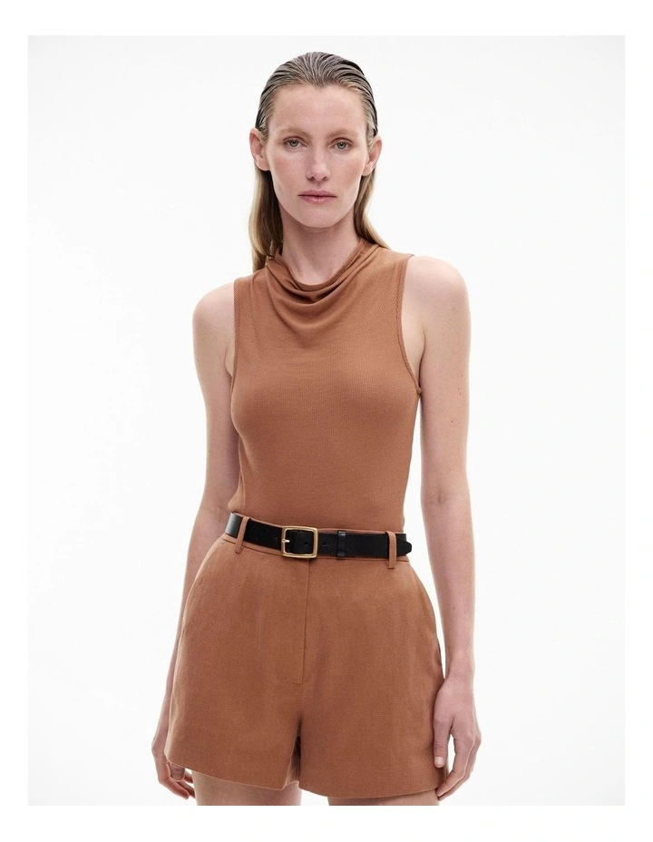 Rib Drape Neck Top in Nutmeg image 1
