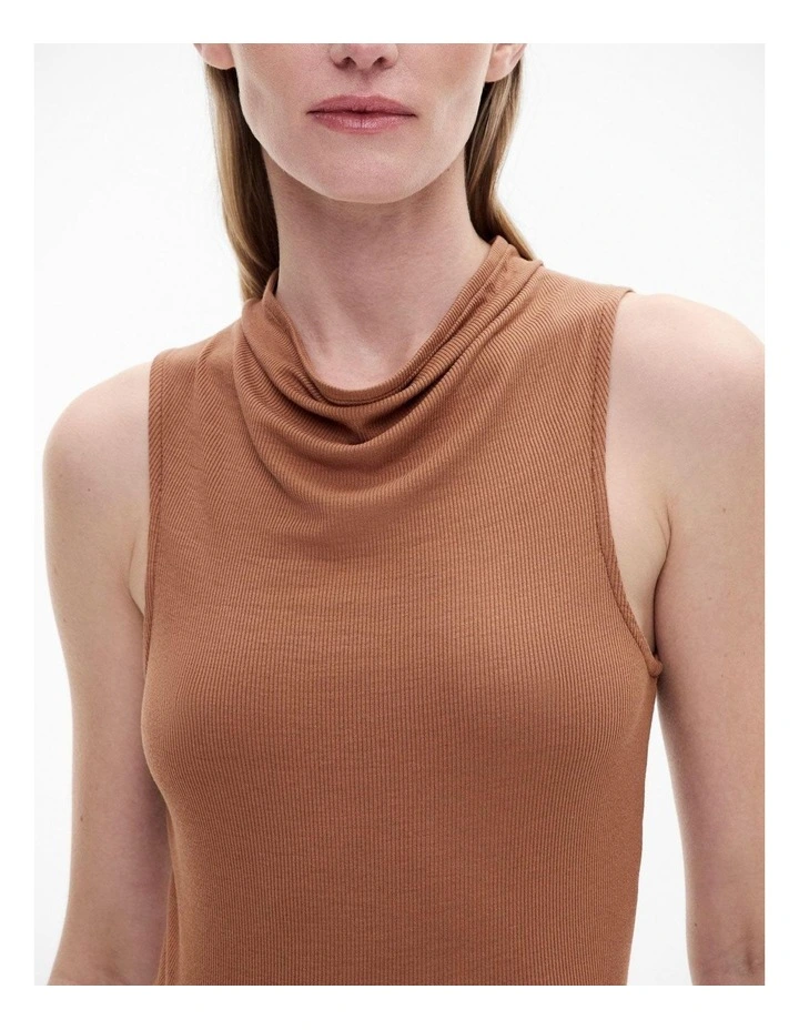 Rib Drape Neck Top in Nutmeg image 3