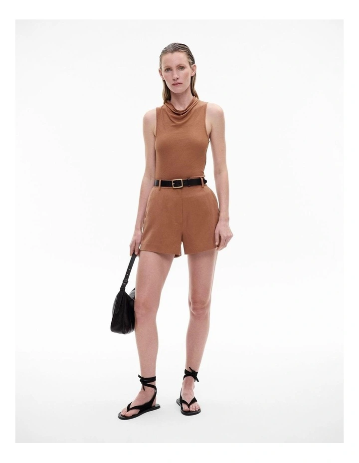 Rib Drape Neck Top in Nutmeg image 4