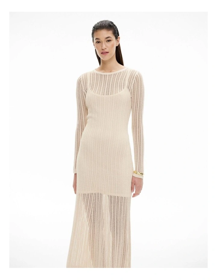 Stitch Detail Knit Dress in Vanilla image 2