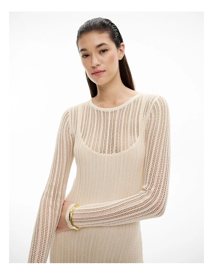 Stitch Detail Knit Dress in Vanilla image 3