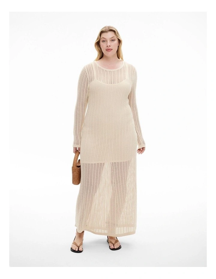 Stitch Detail Knit Dress in Vanilla image 5