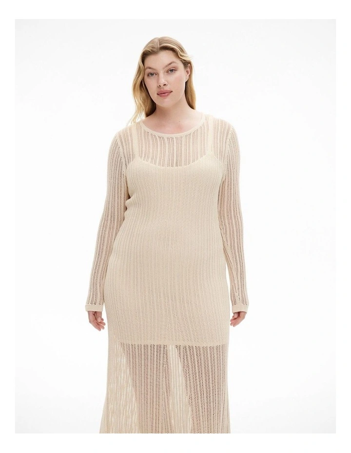 Stitch Detail Knit Dress in Vanilla image 6