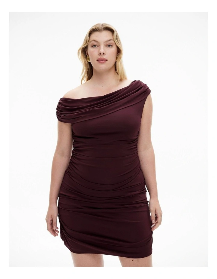 Drape Mini Dress in Aubergine image 2