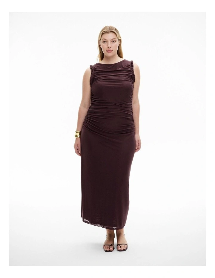 Mesh Ruffle Dress in Aubergine image 1