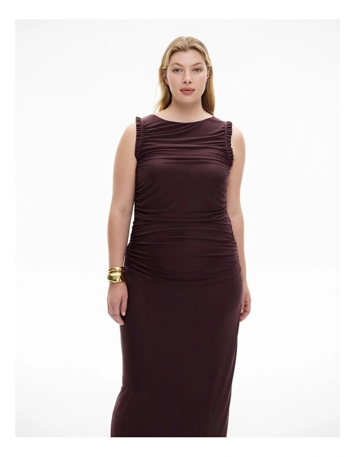 Mesh Ruffle Dress in Aubergine image 2