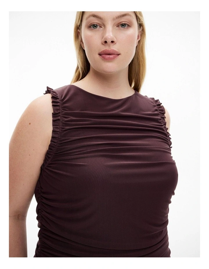 Mesh Ruffle Dress in Aubergine image 3