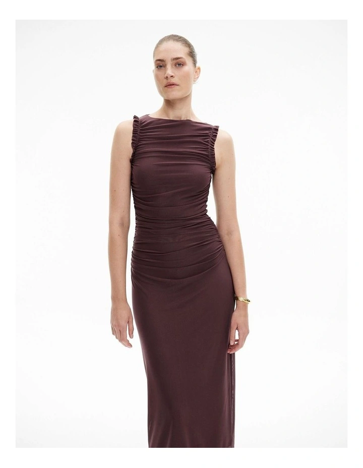 Mesh Ruffle Dress in Aubergine image 5