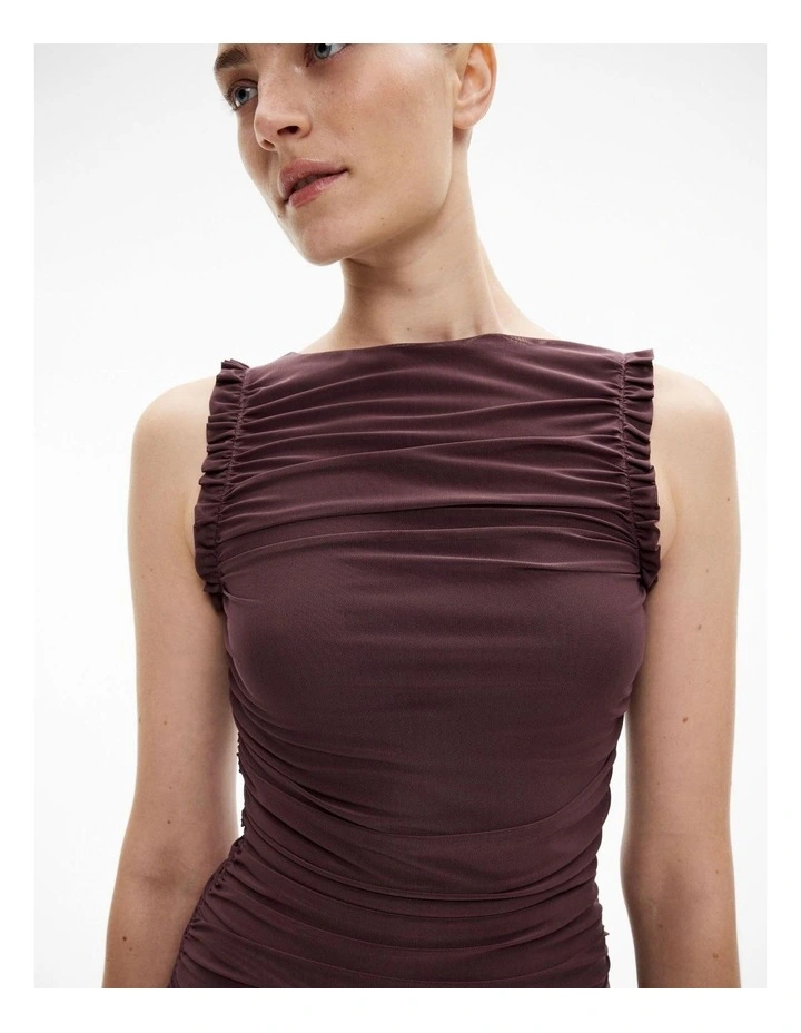 Mesh Ruffle Dress in Aubergine image 6