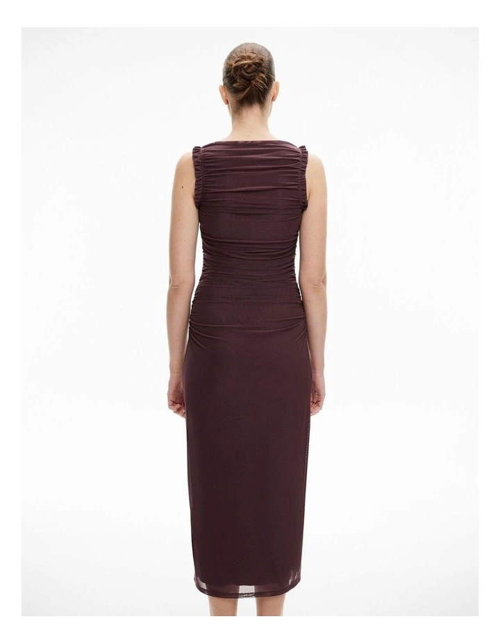 Mesh Ruffle Dress in Aubergine image 7
