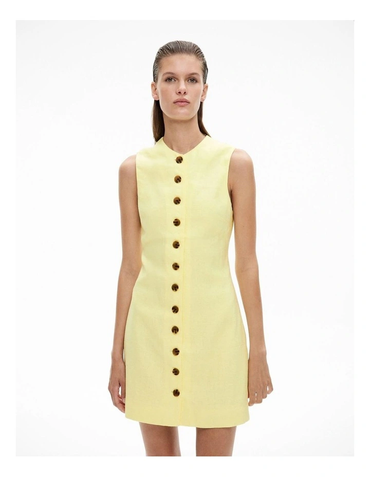 Button Front Mini Dress in Limoncello image 2