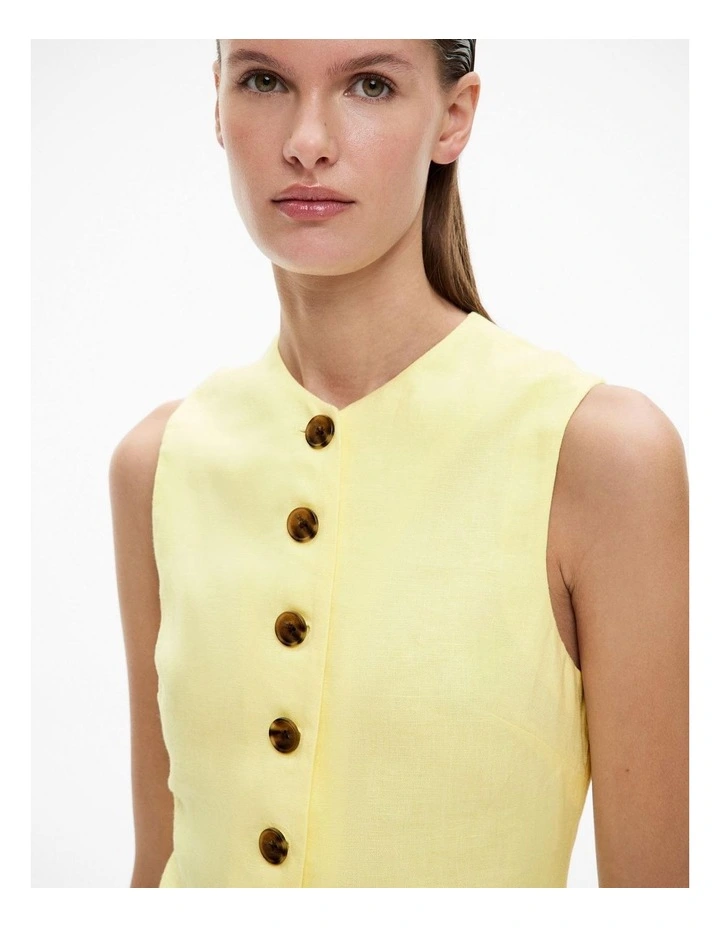 Button Front Mini Dress in Limoncello image 3