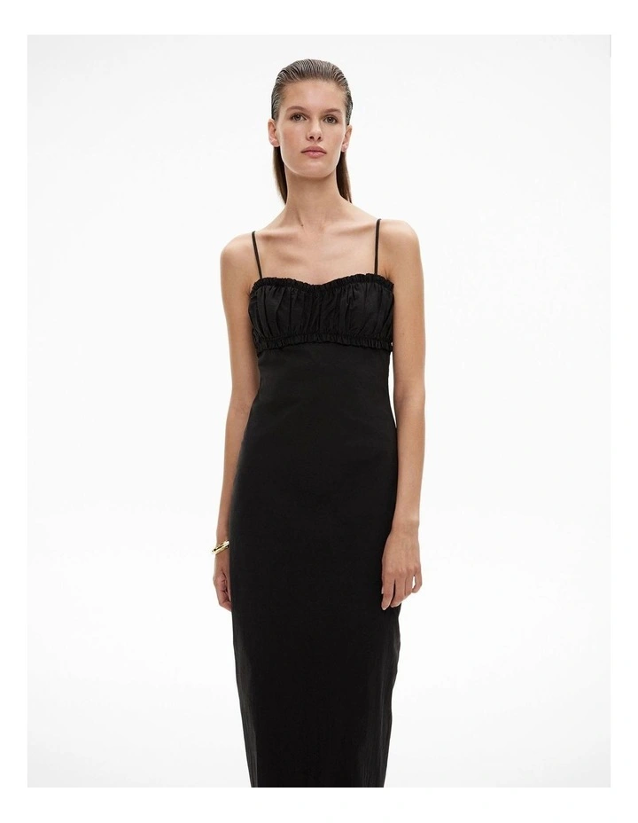Gathered Column Dress in Black image 2