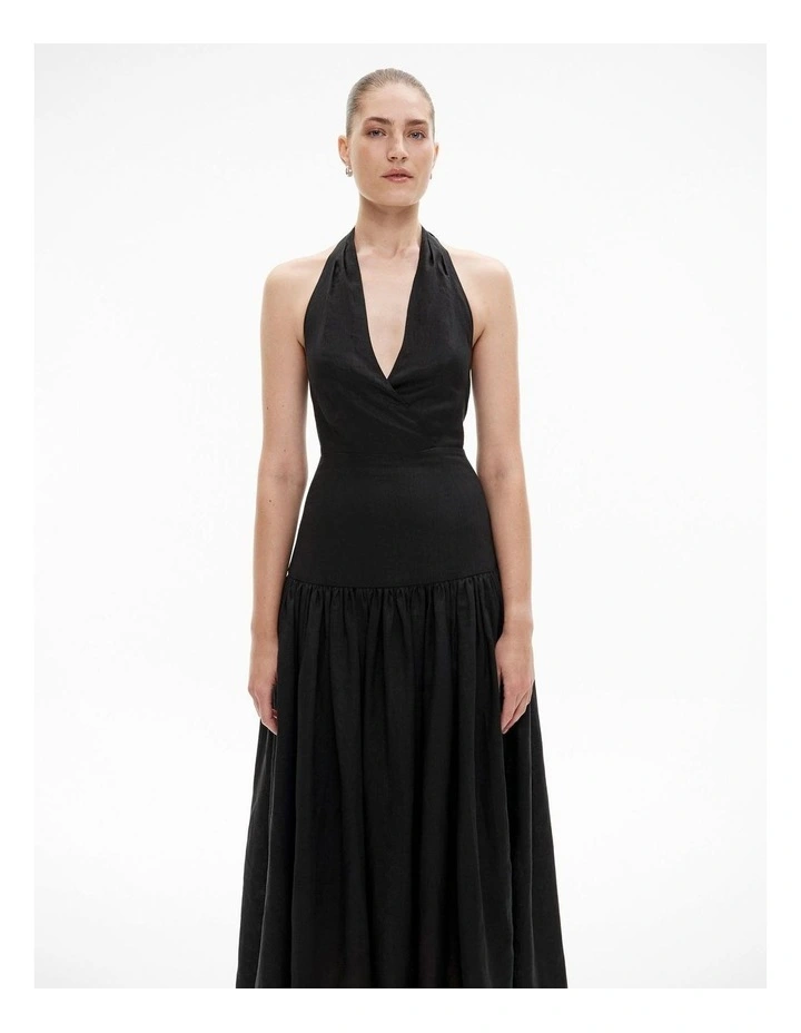 Halter Drop Waist Dress in Black image 2