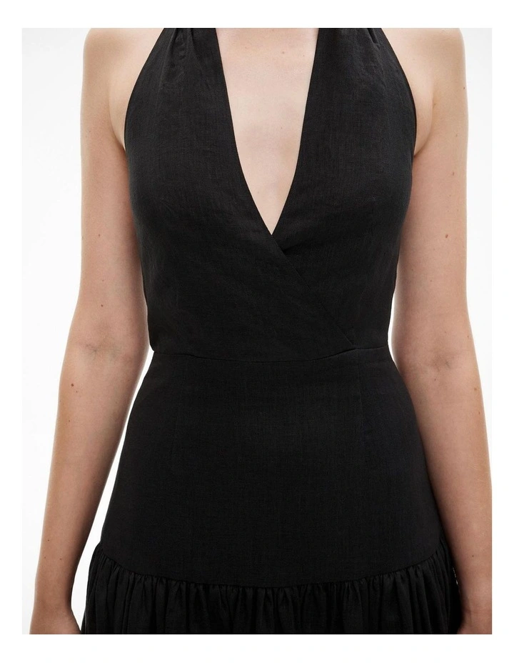 Halter Drop Waist Dress in Black image 3