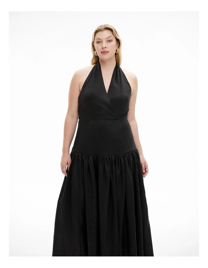 Halter Drop Waist Dress in Black image 6