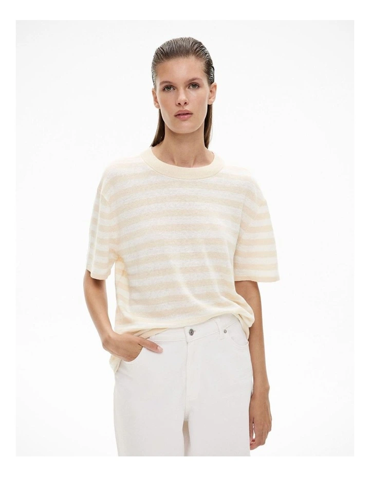 Linen Knit Tee in Natural Stripe image 1