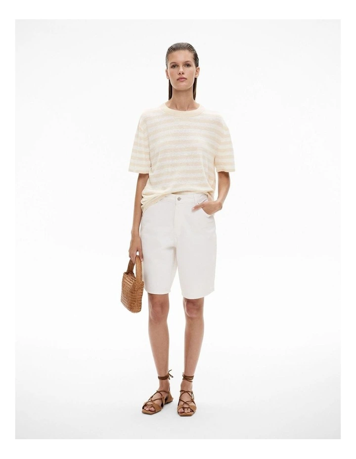 Linen Knit Tee in Natural Stripe image 2