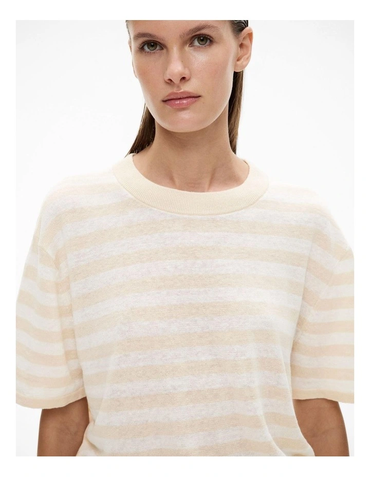Linen Knit Tee in Natural Stripe image 3