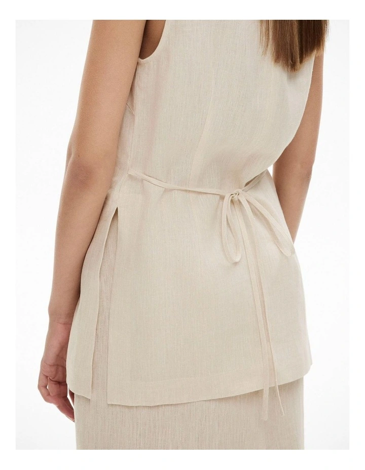 Linen Longline Top in Stone Yd image 3