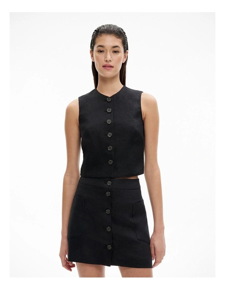 Button Front Vest in Black image 1
