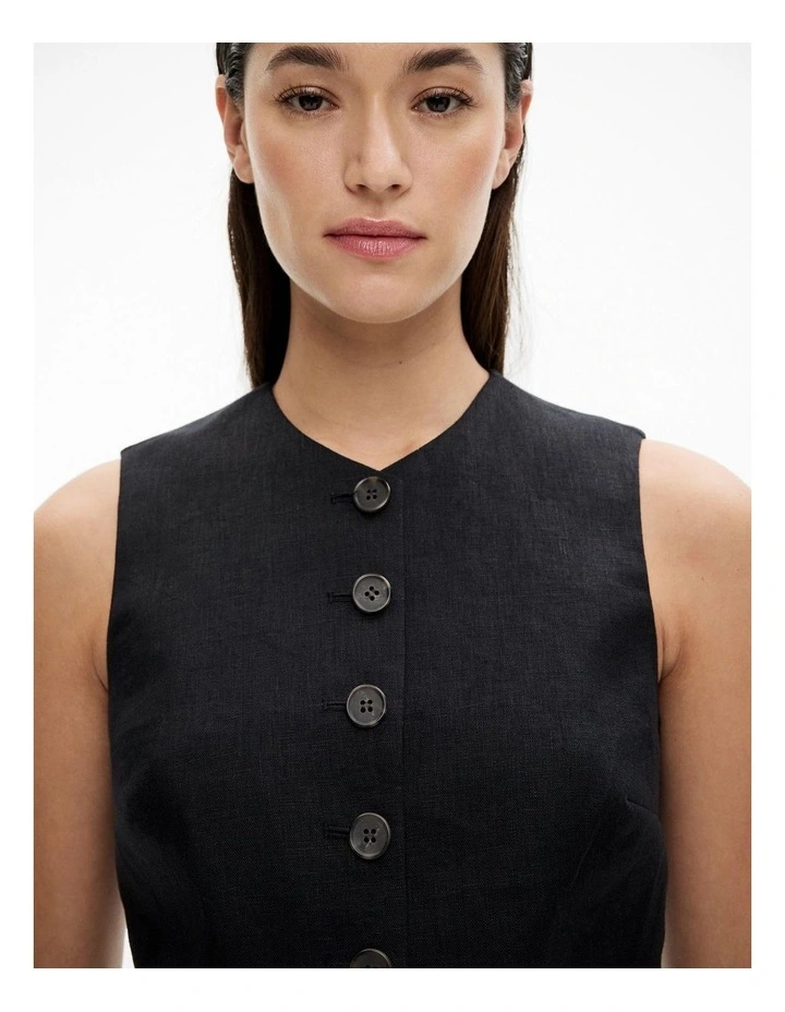 Button Front Vest in Black image 3