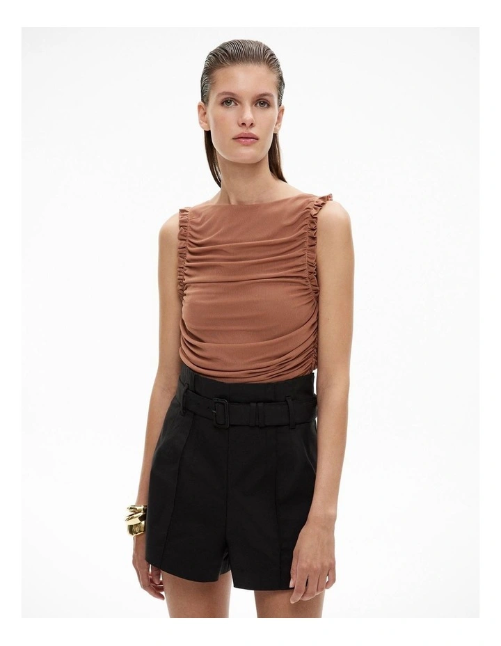 Mesh Ruffle Top in Rosewood image 1