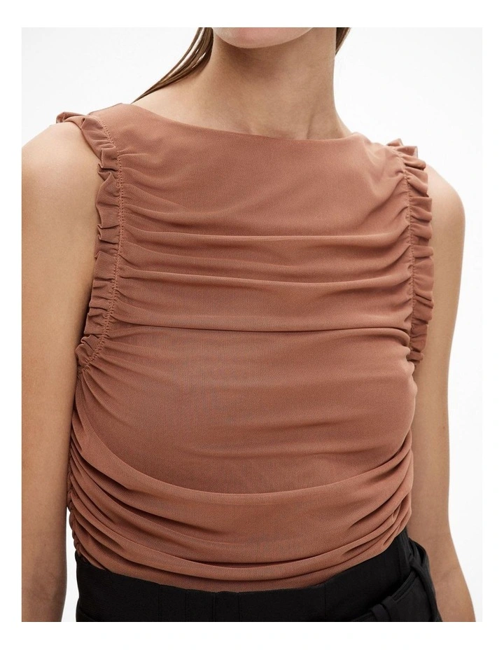 Mesh Ruffle Top in Rosewood image 3