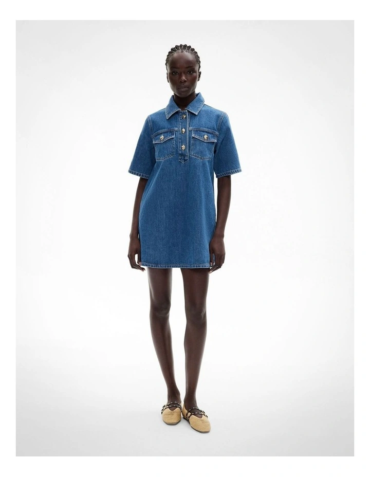 Denim Tee Dress in Indigo image 2