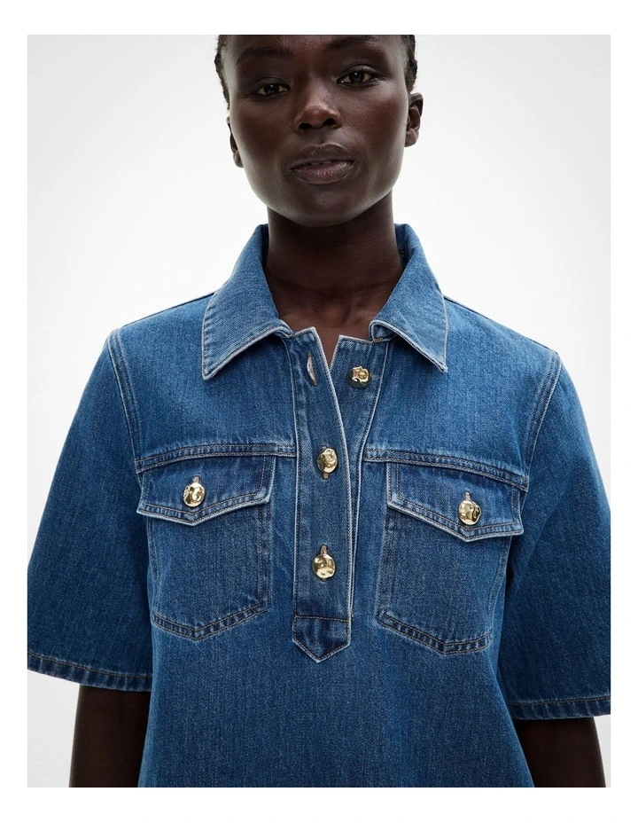 Denim Tee Dress in Indigo image 3